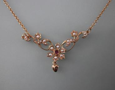 Jugendstil Collier Rubin Perlen