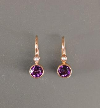 rotvergoldet Ohrringe Amethyst Perle