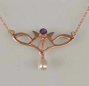Amethyst Collier rotvergoldet Perlen