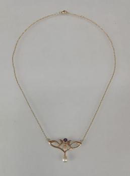Amethyst Collier rotvergoldet Perlen
