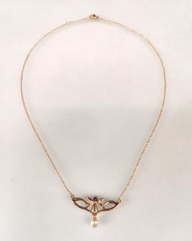 Amethyst Collier rotvergoldet Perlen