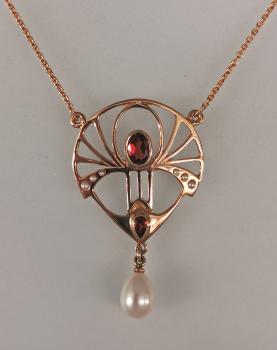 Collier rotvergoldet Granat Perlen