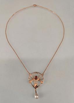 Collier rotvergoldet Granat Perlen