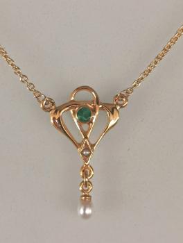 Collier gelbvergoldet Smaragd Perle