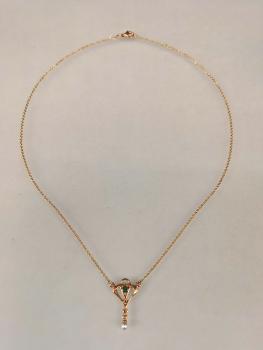 Collier gelbvergoldet Smaragd Perle