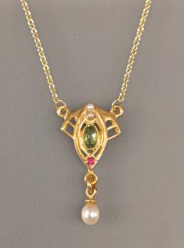 Collier Peridot Rubin Perle