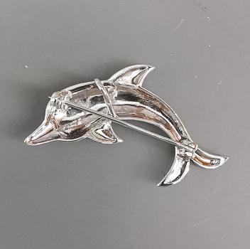 Anhänger Brosche Markasiten Granat Delphin 5x3cm
