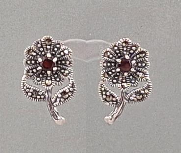 Granat Markasiten Ohrringe Blume