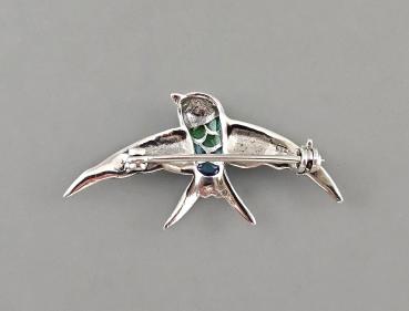 emaillierte Brosche Markasiten Schwalbe 3,5x2cm