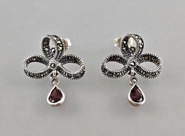 Granat Ohrringe Schleife mit Markasiten