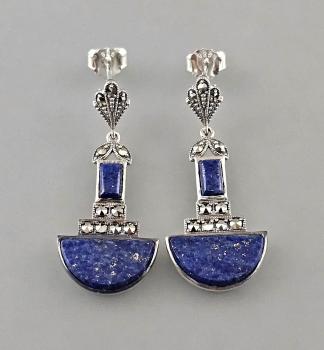 Lapislazuli Ohrringe Art déco mit Markasiten