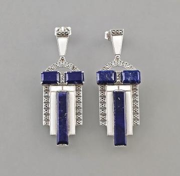 Lapislazuli Ohrringe Art déco emailliert