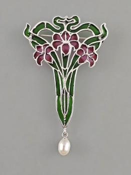 emaillierte Brosche Anhänger Perle 4,5x7cm Jugendstil