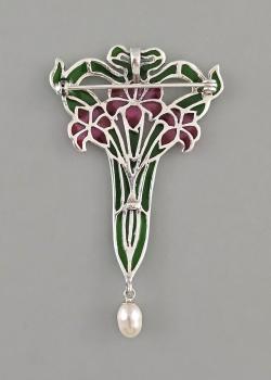 emaillierte Brosche Anhänger Perle 4,5x7cm Jugendstil