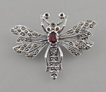 Granat Markasiten Anhänger Brosche Libelle 4,5x4cm
