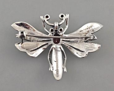 Granat Markasiten Anhänger Brosche Libelle 4,5x4cm