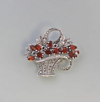 Granat Markasit Brosche Blumenkorb