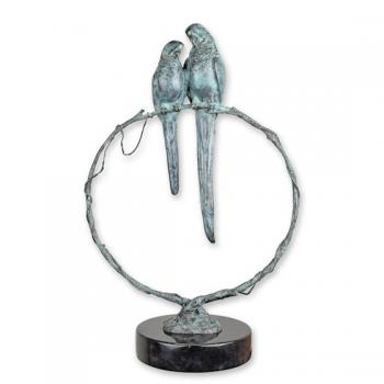 Bronze Skulptur Papageienpaar auf Ring