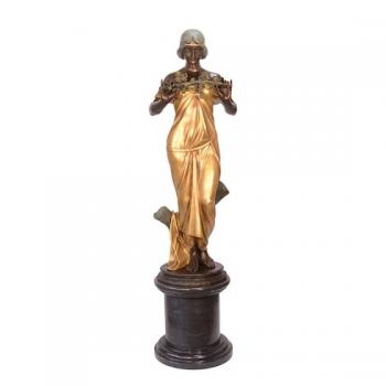 Bronze Skulptur Jugendstil Dame farbig