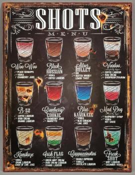Blechschild Shots Menu