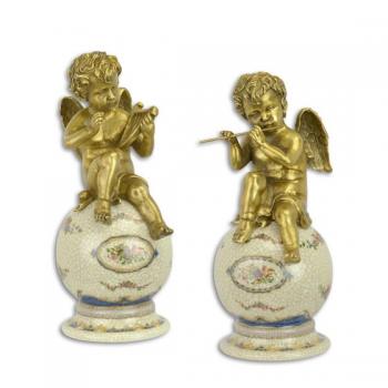 Porzellan Bronze Putto-Paar