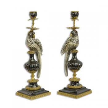 Porzellan Bronze Leuchter Papageien