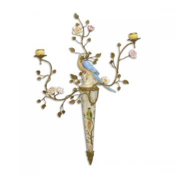 Wand Leuchter Papagei Bronze Porzellan