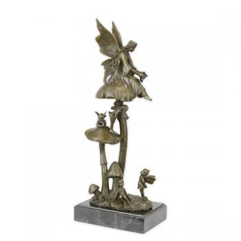 Bronze Skulptur Feen sitzen auf Pilzen