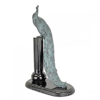 Bronze Skulptur Pfau auf Steinsäule