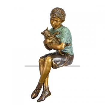 Bronze Skulptur Mädchen mit Katze