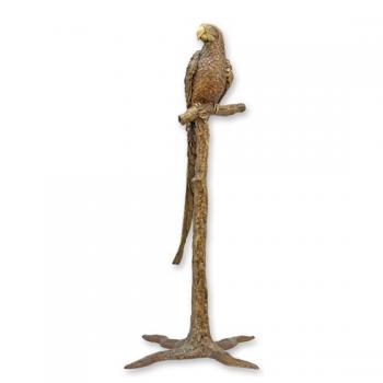 Bronze Skulptur Papagei auf hohem Astsockel
