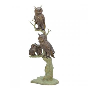 Bronze Skulptur 4 Eulen auf Baum