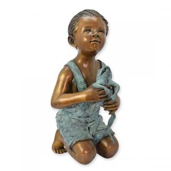 Bronze Skulptur Fontäne kleiner Junge mit Frosch