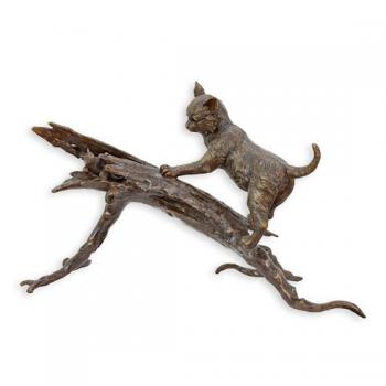 Bronze Skulptur Katze und Maus auf Ast