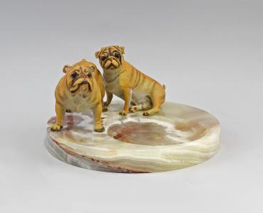 Visitenkartenschale mit Bronze Bulldoggen-Paar