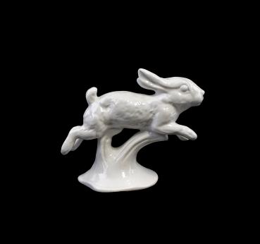 springender Hase weiß glasiert