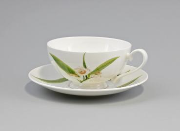 Teetasse mit Untertasse Diamantporzellan Teeblatt
