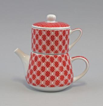 Tea for one-Set "Nippon" Paisley/Linien rot