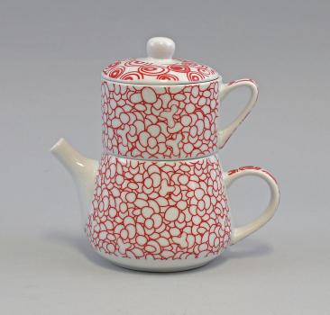 Tea for one-Set "Nippon"Kiesel/Kreise rot
