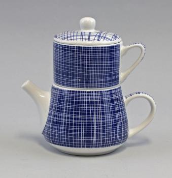 Tea for one-Set "Nippon" blau/weiße Linien/Linien