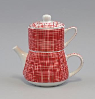 Tea for one-Set "Nippon" rot/weiße Linien/Linien