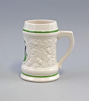 jagdlicher Bierkrug Auerhahn weiß