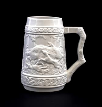 Bierkrug weiß Relief Jagd 1 Liter