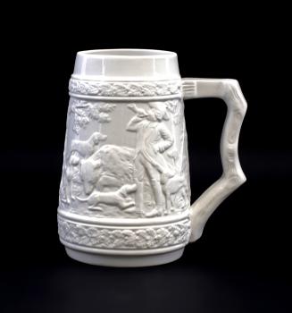 Bierkrug weiß Relief Jagd 1 Liter