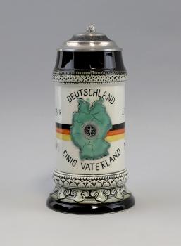 Bierkrug Wiederveringung / Deutsche Einheit Zinndeckel 1 Liter
