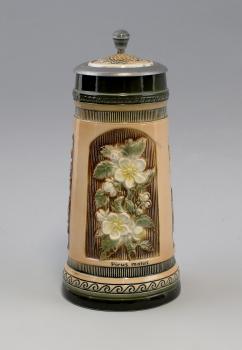 Bierkrug Apfelblüte Zinndeckel 1 Liter