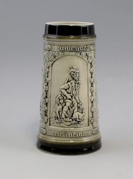 Bierkrug "Im Wald und auf der Heide..." schwarz / weiß 1 Liter