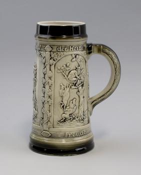 Bierkrug "Im Wald und auf der Heide..." schwarz / weiß 1 Liter