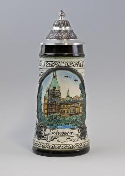 Bierkrug Schwerin Zinndeckel 1 Liter