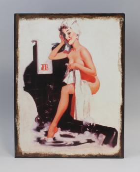 nostalgisches Blechschild Pin-up Badewanne